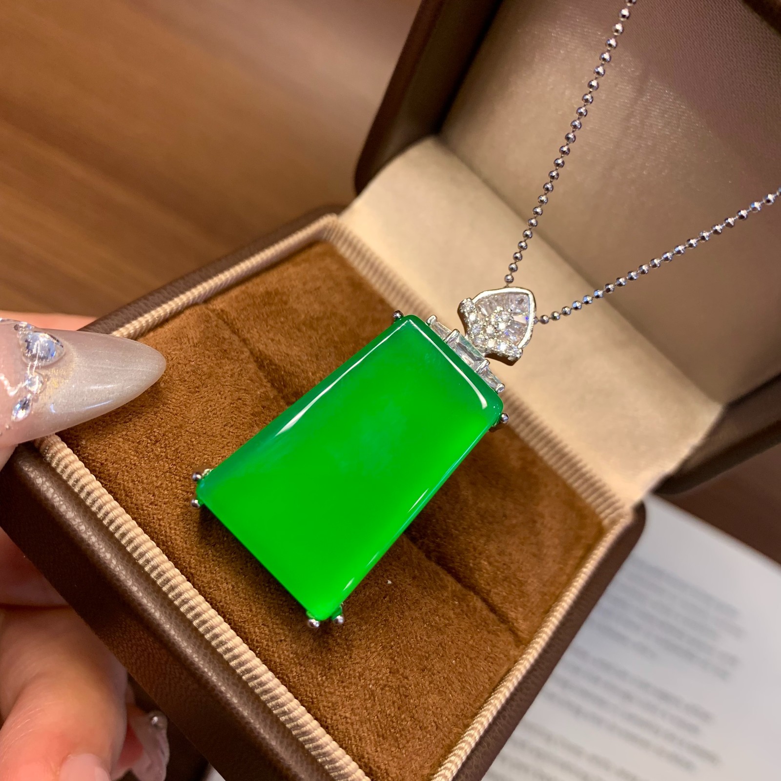 Certificate Natural Agate/ Chalcedony light green PingAn Lucky Pendant 无事牌