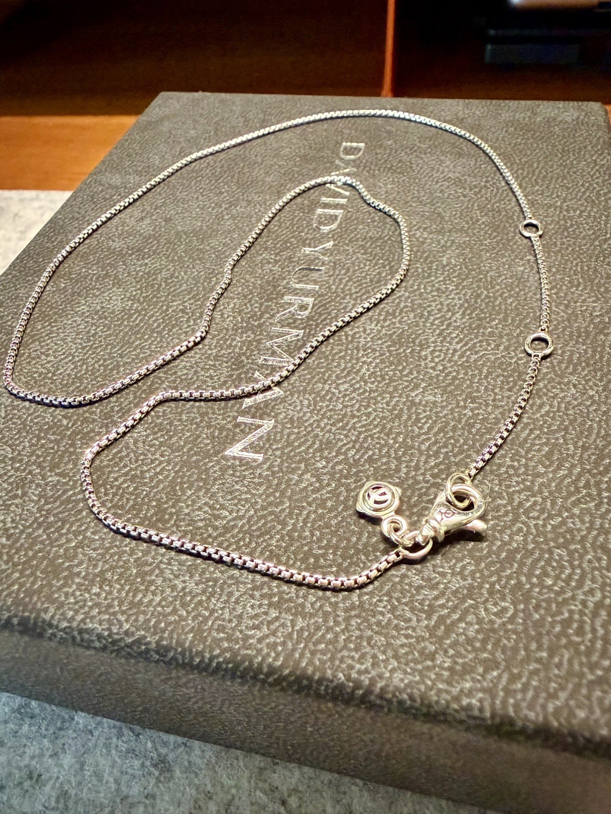 David Yurman 16”-18” Adjustable 1mm Sterling Silver Box Chain Necklace RARE