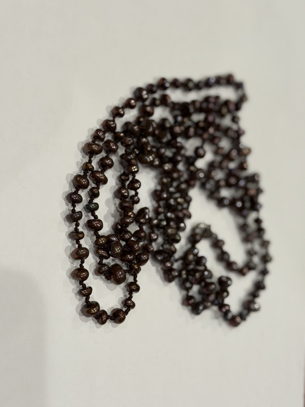 HONORA BROWN CULTURED PEARL HAND KNOTTED 72″ FLAPPER NECKLACE STERLING SILVER EU