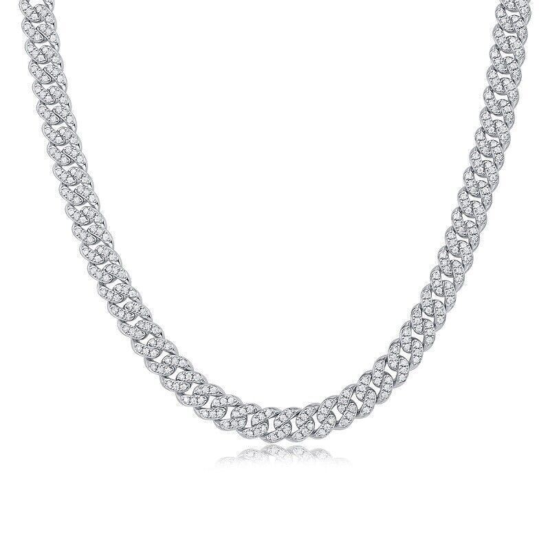 Real 8mm MOISSANITE Miami Cuban Link Chain Necklace Bracelet 925 Sterling Silver