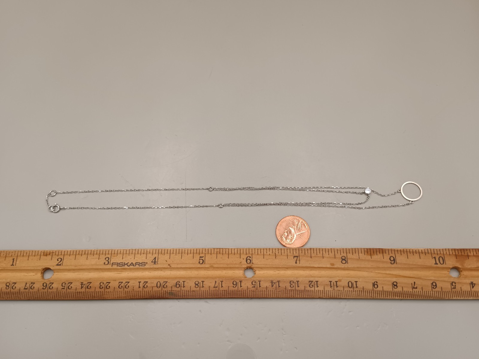 Sterling Silver Crystal Y Drop Circle Pendant Chain Link Necklace 15″
