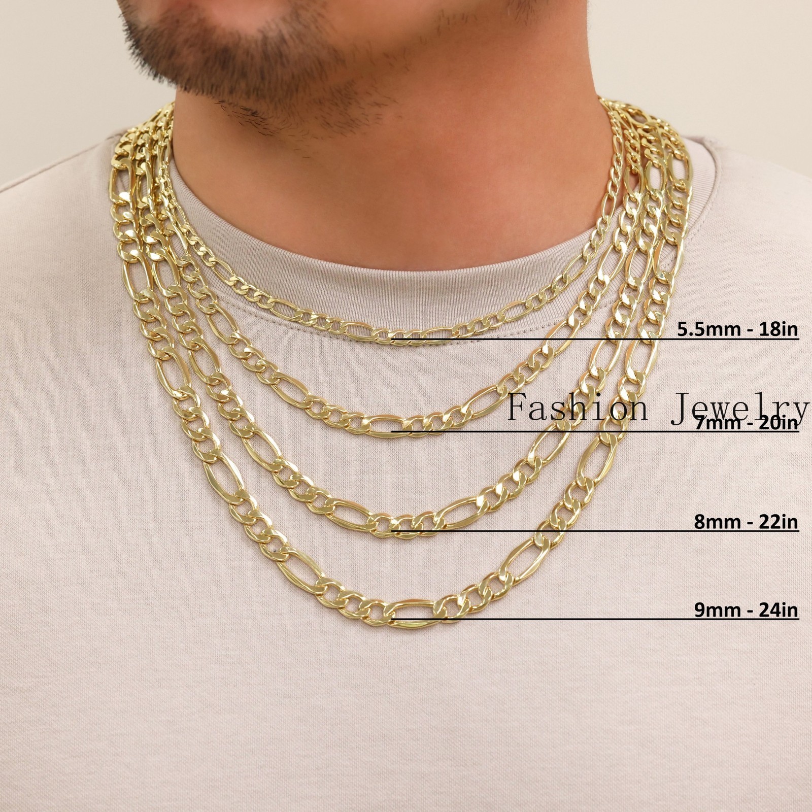 10K Yellow Gold 2mm-9mm Italian Figaro Chain Necklace Bracelet Men Women 7″- 30″