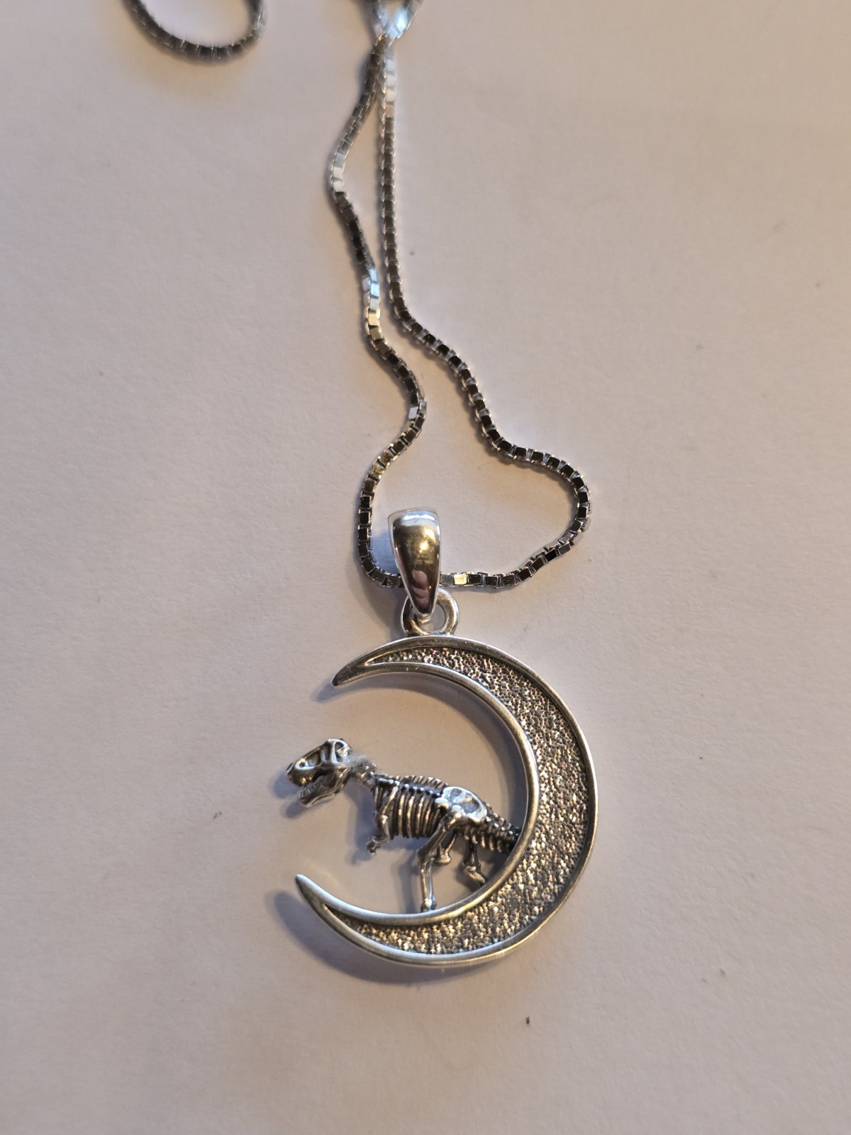 CULENDA Sterling Silver 925 Dinosaur Moon Pendant Box Chain Necklace
