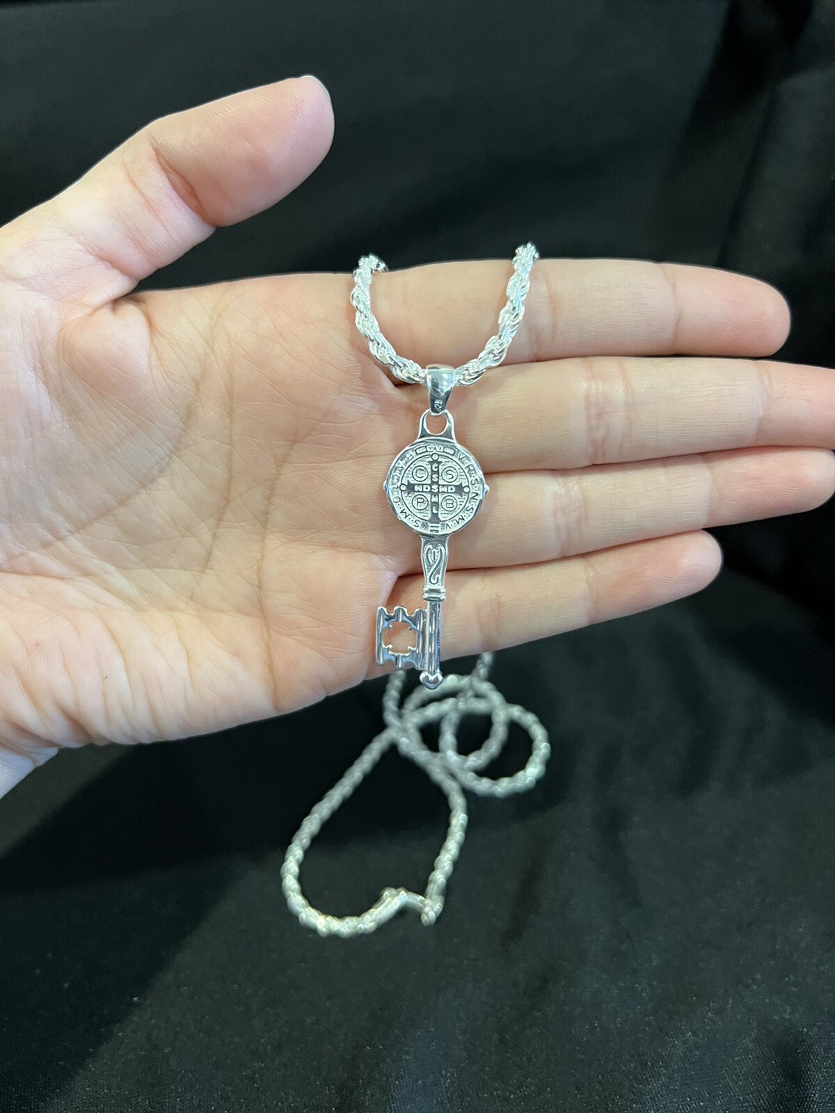 925 Sterling Silver Mens St Benedict Key San Benito Llave & Rope Chain 22 26 30