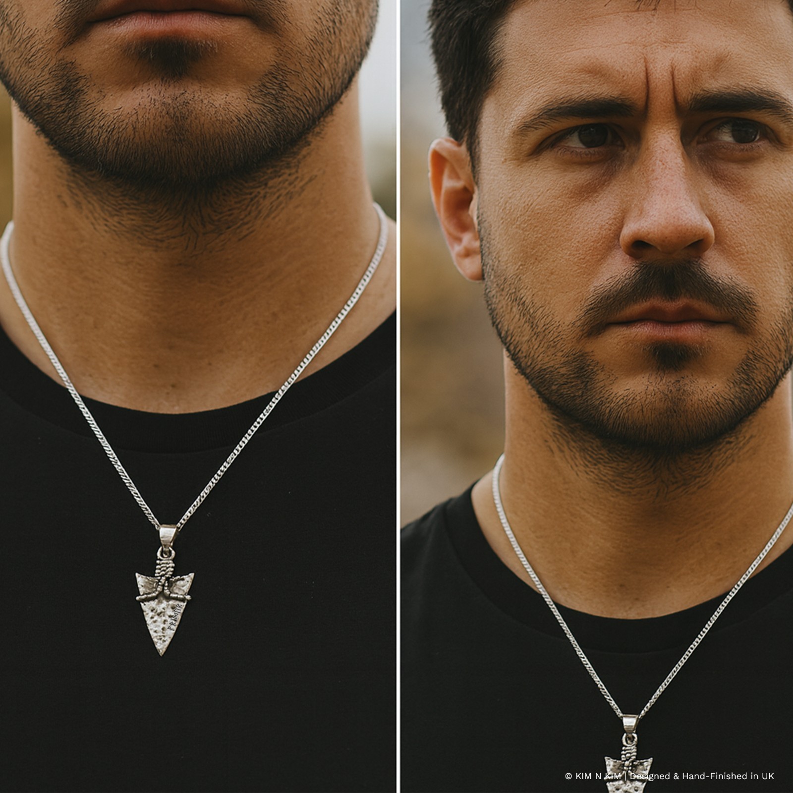 925 Silver Rune Arrowhead Necklace – Oxidised Viking Pendant