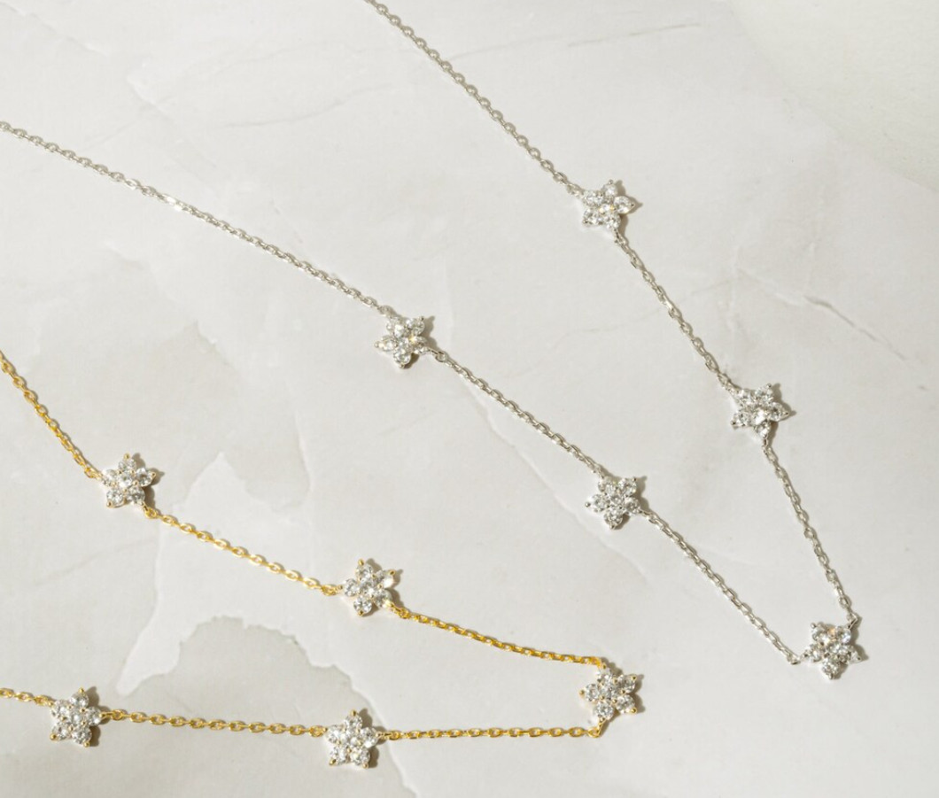 White Zircon Station Necklace 925 Silver December Birthstone CZ Diamond Jewelry