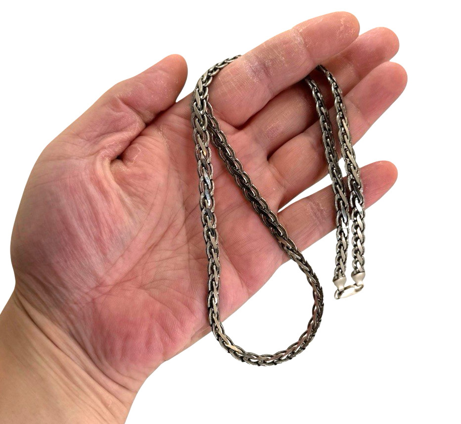 Solid Sterling Silver 7mm Braided Style Chain Necklace 24.25 Inch