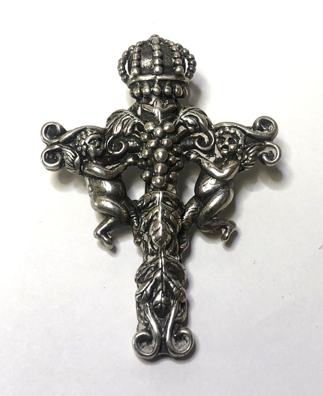 Vintage Andrea Barnett Sterling Silver Cherubim Angel Cross Pendant Necklace