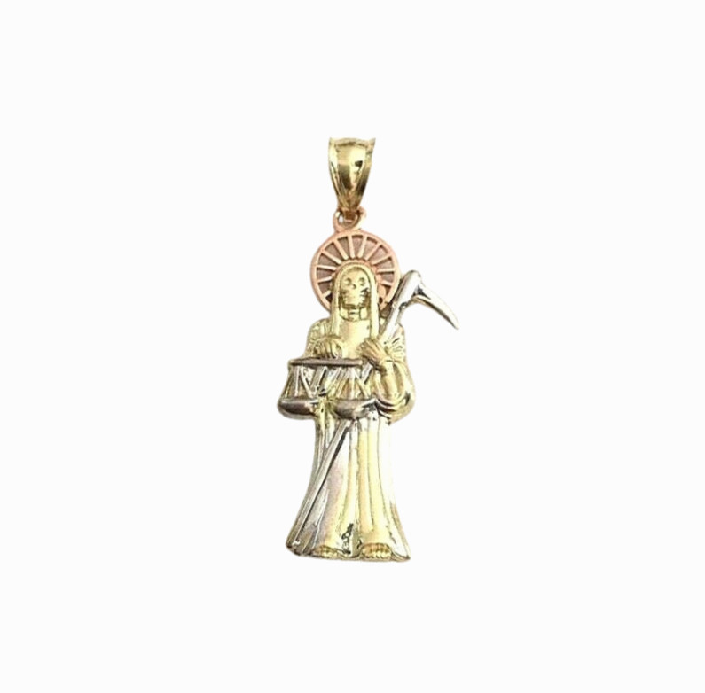 10K SOLID 3 TONE GRIM REAPER PENDANT – 41mm / 1.6 inches GOLD SANTA MUERTE- GP20
