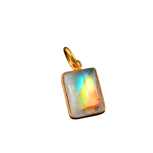 Natural Rainbow Moonstone Pendant in 14K Gold Minimalist Charm 3153