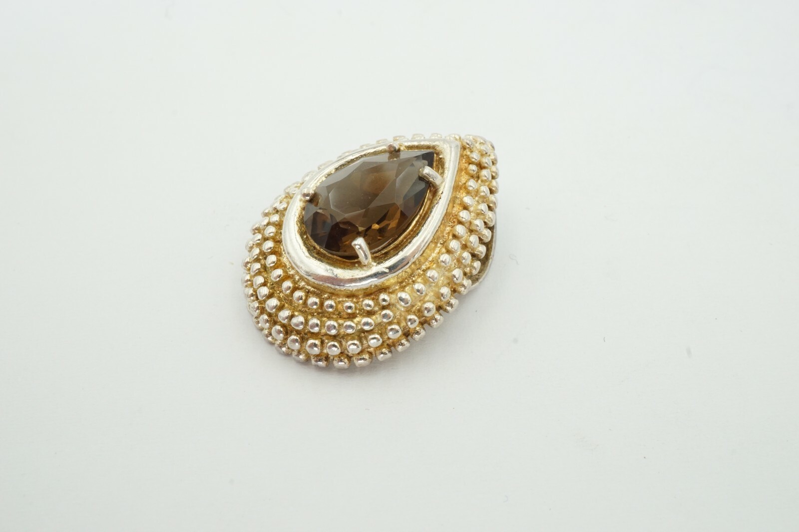 CID Sterling Silver 925 3 Carat Smoky Quartz Teardrop Slide Pendant