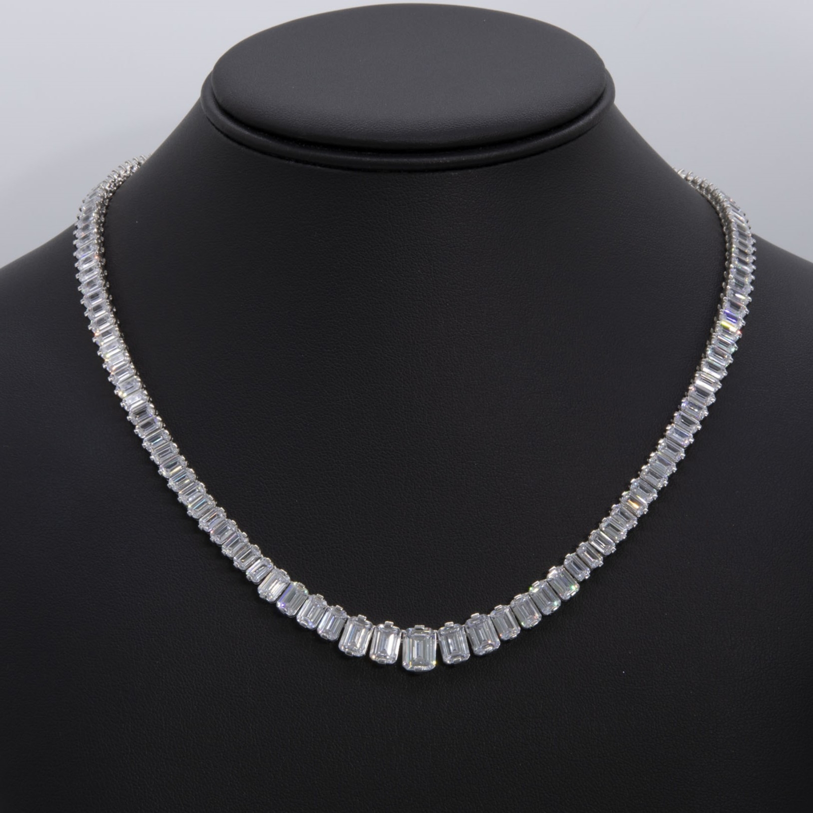 Graduated Baguette Tennis Chain Necklace Real Sterling Silver 925 16″ 18″