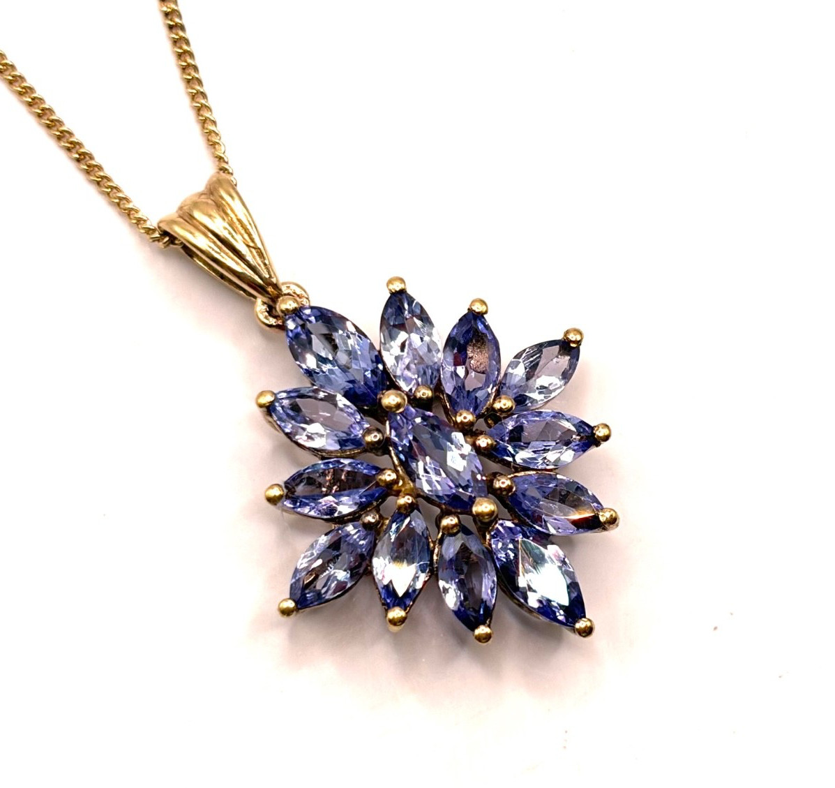 New Sterling Silver Gilt Tanzanite Cluster Pendant Necklace