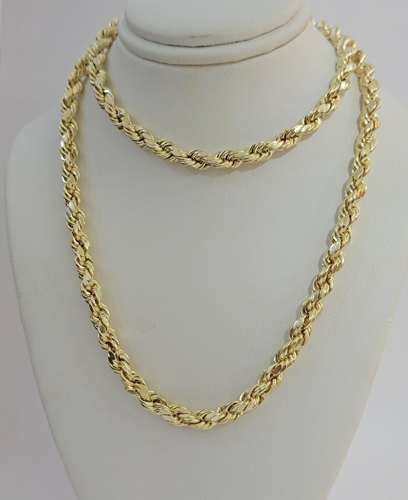 Real Gold 10k Rope Chain Necklace 5mm 18″-30″ Inch Yellow Gold Diamond Cut Men