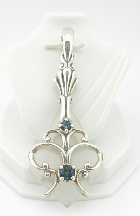 Carolyn Pollack Relois Sterling Blue Spinel Frost Crystal Enhancer Pendant 2.25″
