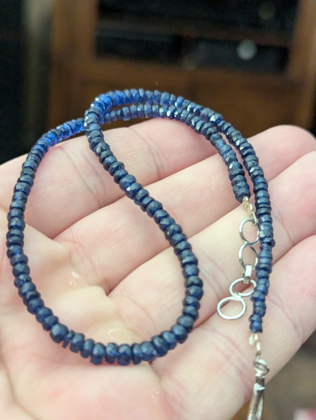 natural blue Sapphire rondelle Bead Necklace 14.15 In 2 x 4mm