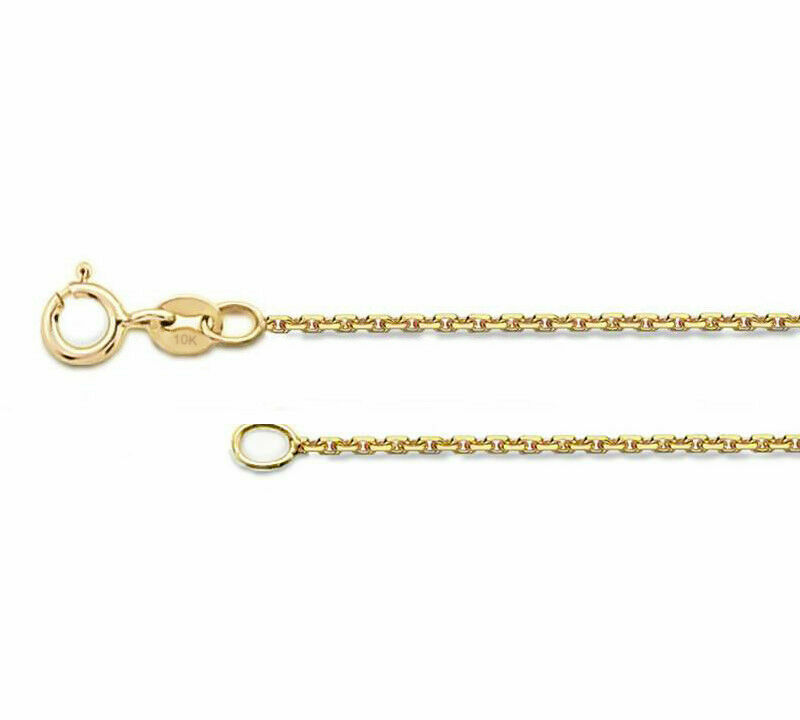 10K Yellow Gold Diamond Cut Cable Chain 1mm Wide 14 16 18 20 22 24″ Spring Ring