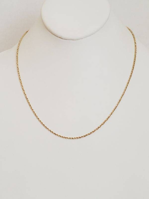 14k Yellow Gold Rope Chain 18.5 Inch Solid 2mm width