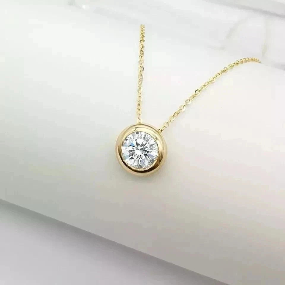 Solitaire Pendant 2Ct Round Cut Lab Created Diamond 14K Yellow Gold Plated