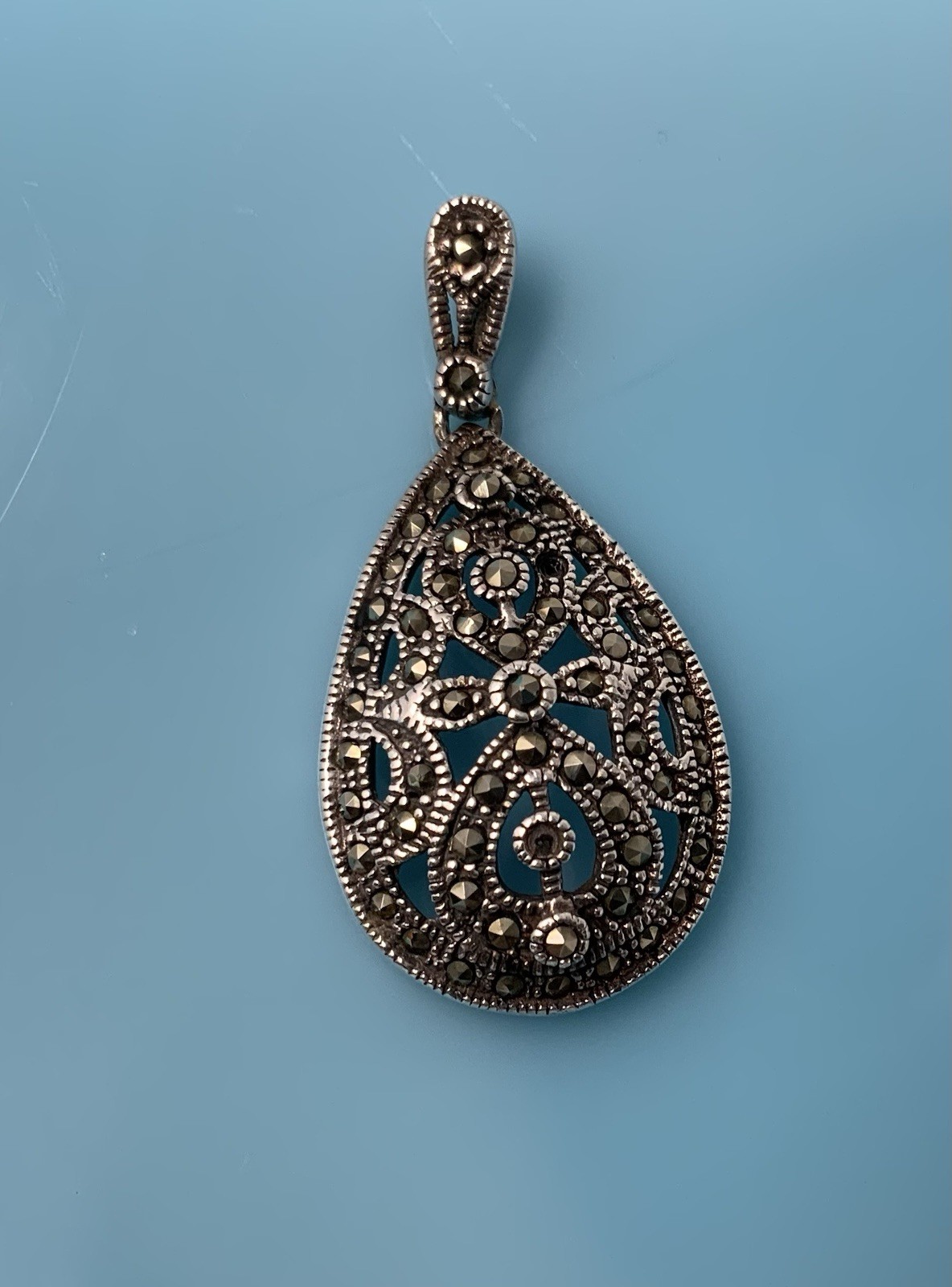 Sterling Silver Marcasite Oval Pendant 925 6.4g