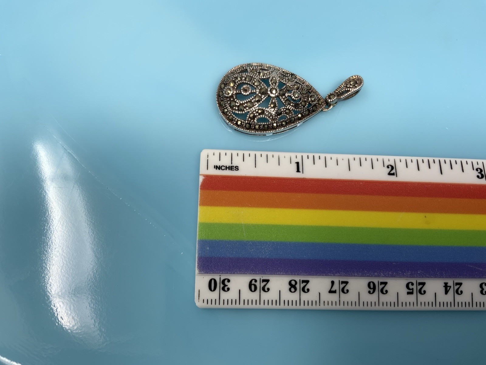 Sterling Silver Marcasite Oval Pendant 925 6.4g