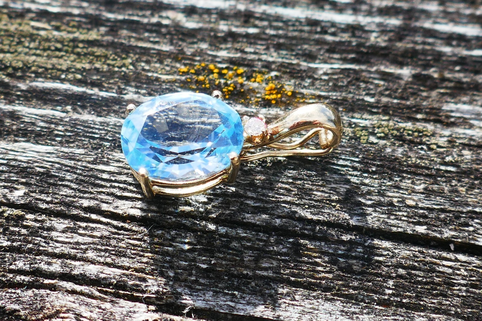 Lovely 14kt Yellow Gold Blue Topaz & Accent Diamond Pendant / Enhancer