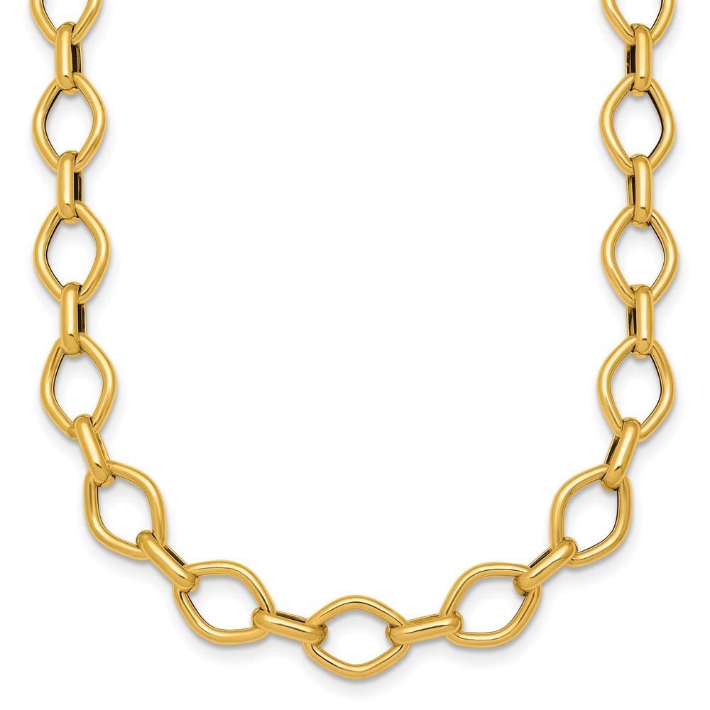 18K Yellow Gold Polished Geometric & Oval Link Necklace 18″