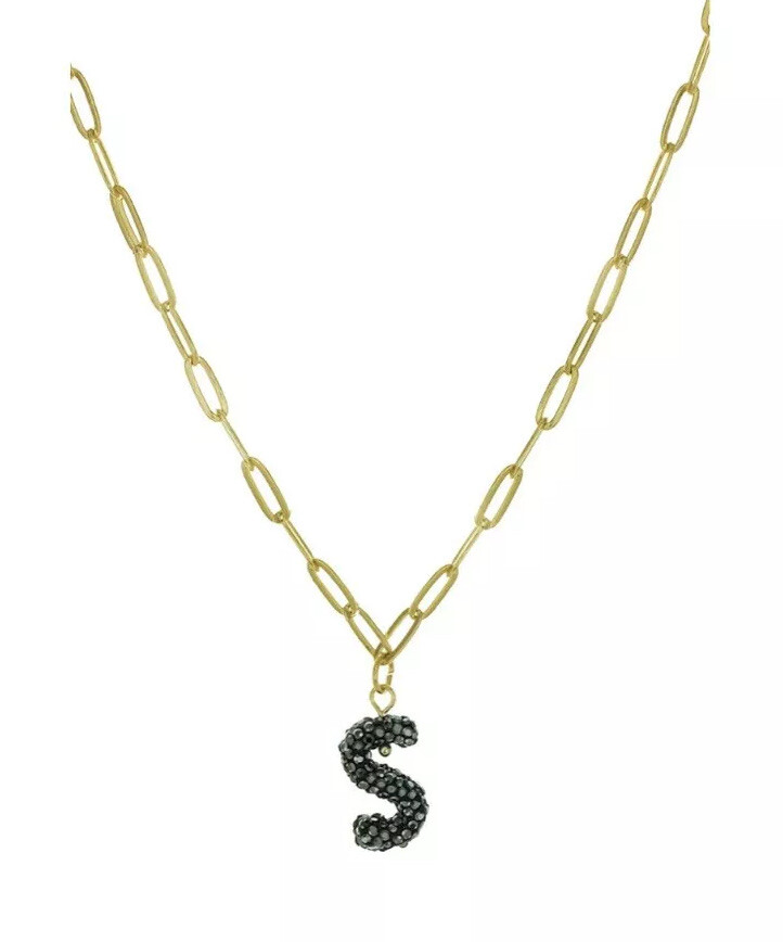 PANACEA 14K Gold Plated Paper Clip Chain Luxe Initial Necklace Letter S