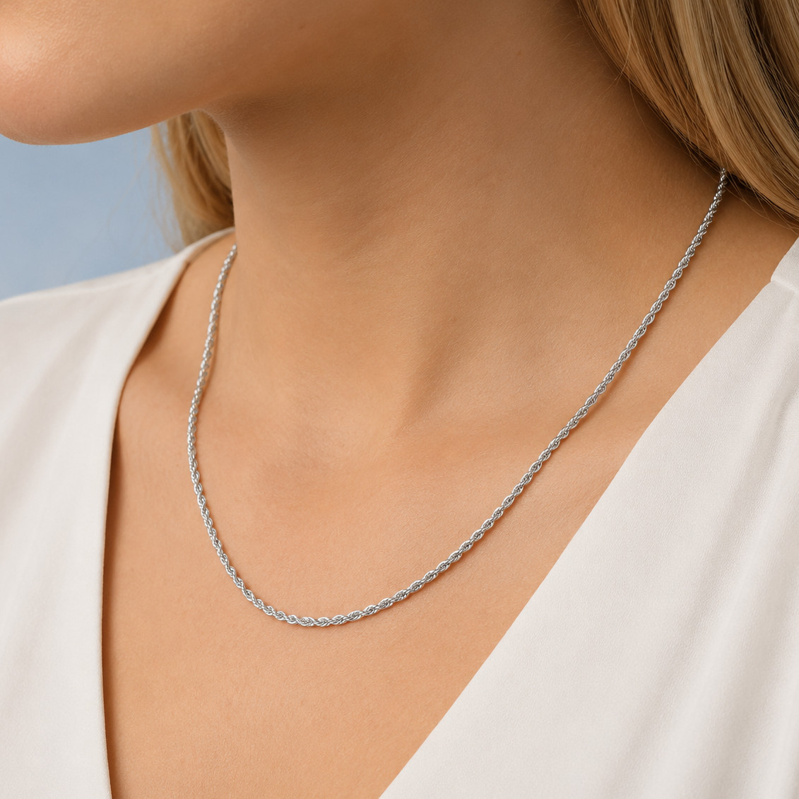 925 Sterling Silver Rhodium Plated Rope Chain Necklace – 1.8mm