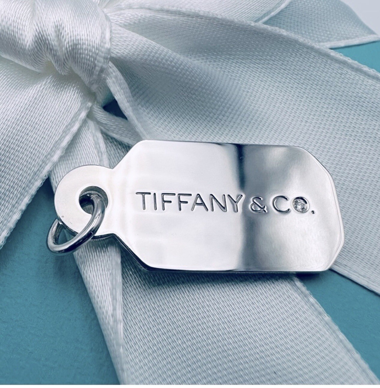 Tiffany & Co. Diamond Tag Charm in Silver with Original Packaging