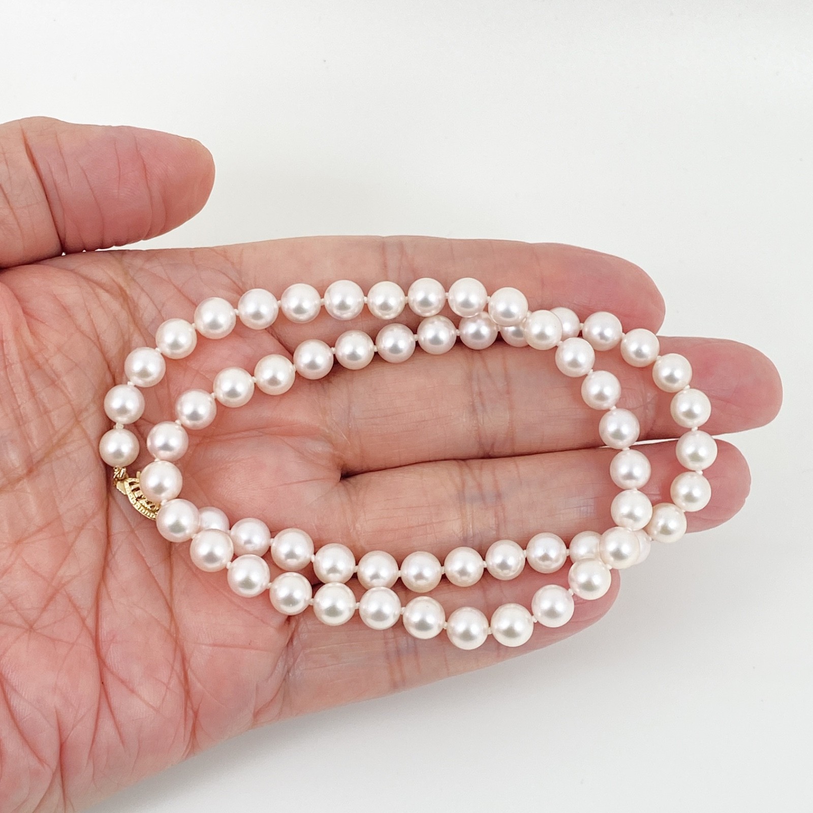 AAA White Akoya Pearl Necklace, 6.5-7mm Japanese Seawater Pearls ,14K Gold #104S
