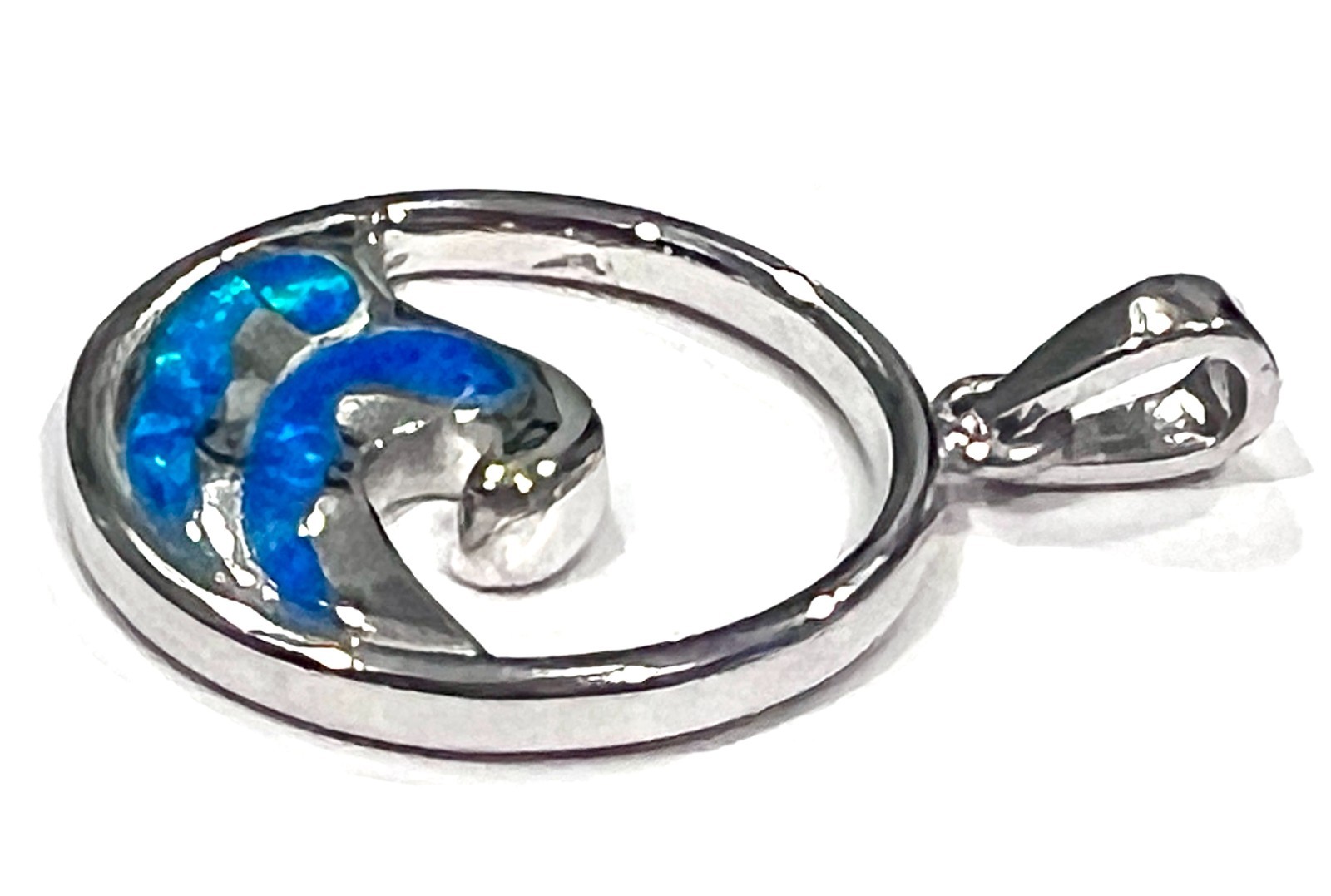 Opal & Sterling Silver Smooth Wave Pendant Beach Ocean Theme – Brand New