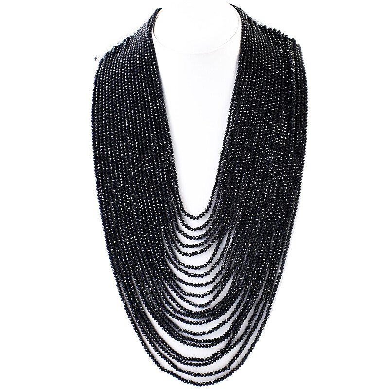 931.00 Cts Natural 20 Strand Black Spinel Round Cut Beads Necklace NK 14E119