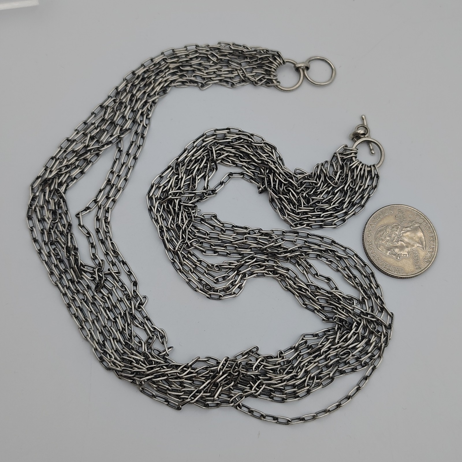 Samuel B Behnam Sterling Silver 925 10 Strand Paper Clips Link Necklace 20″