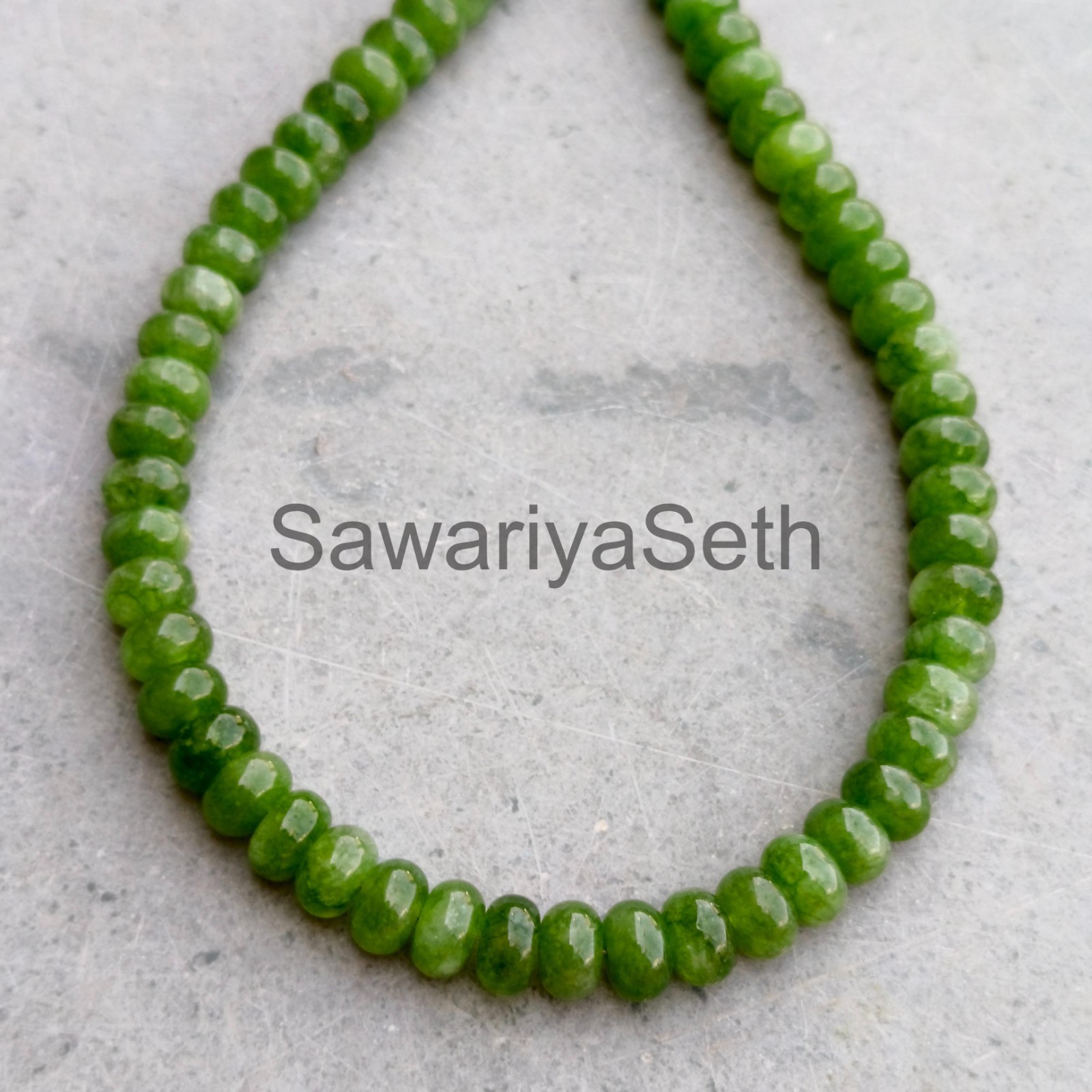 Handmade Green Jadeite Rondelle Necklace, 8mm Natural Gemstone Jewelry, Boho St