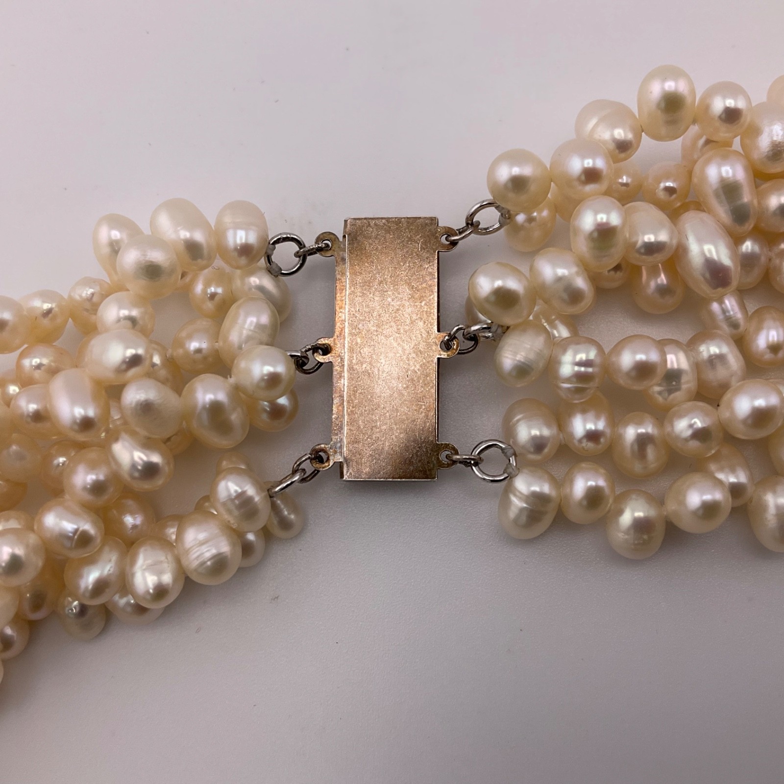 Vtg Freshwater Pearl Multi Strand Necklace 925 Gold Vermeil Filigree Clasp 18.5”