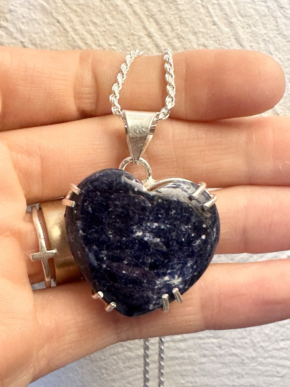 Lovely Lapis Lazuli 925 Sterling Silver Heart Pendant Necklace 24 Inch