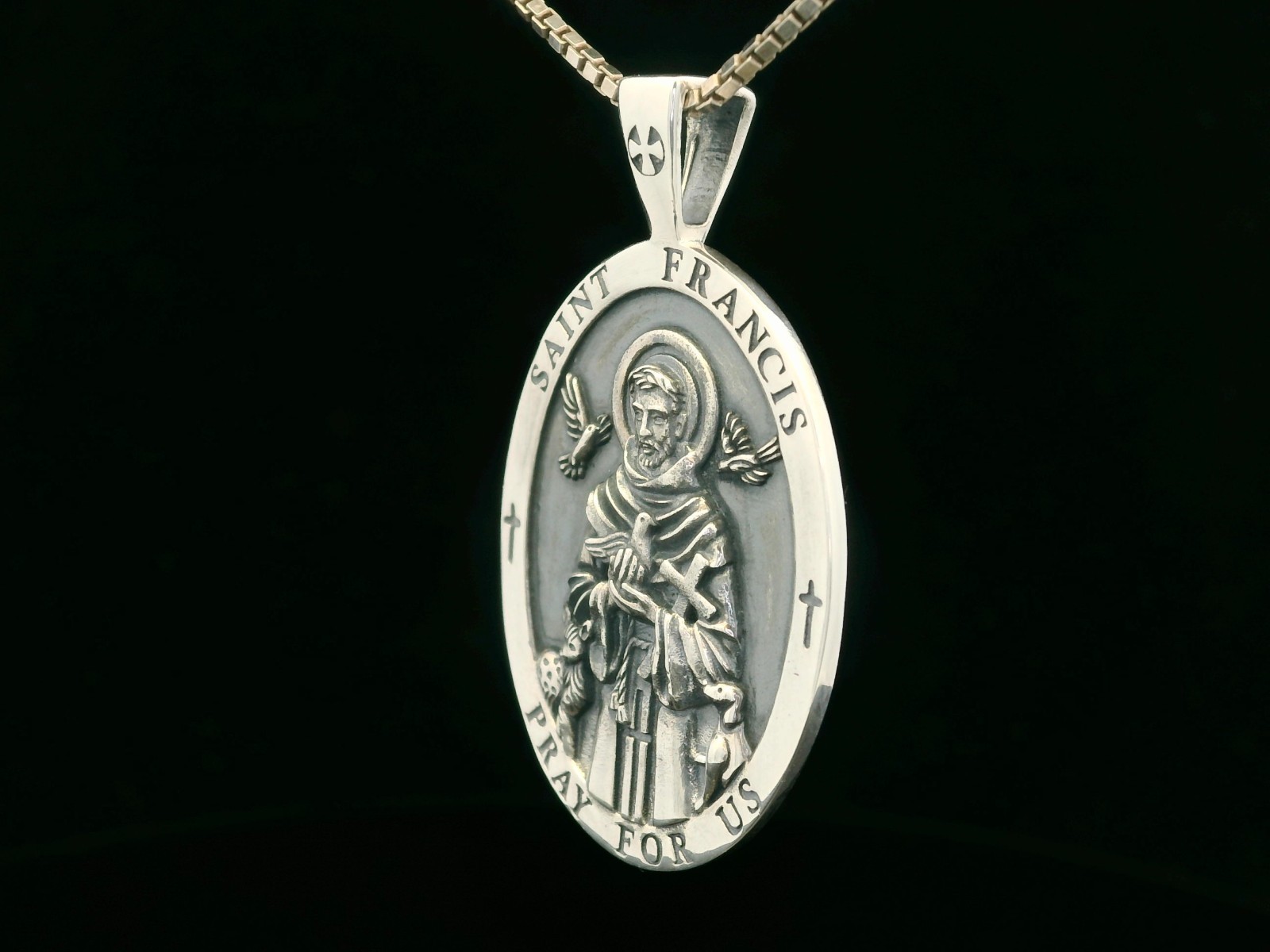 925 Sterling Silver Two-Sided Saint Francis Necklace