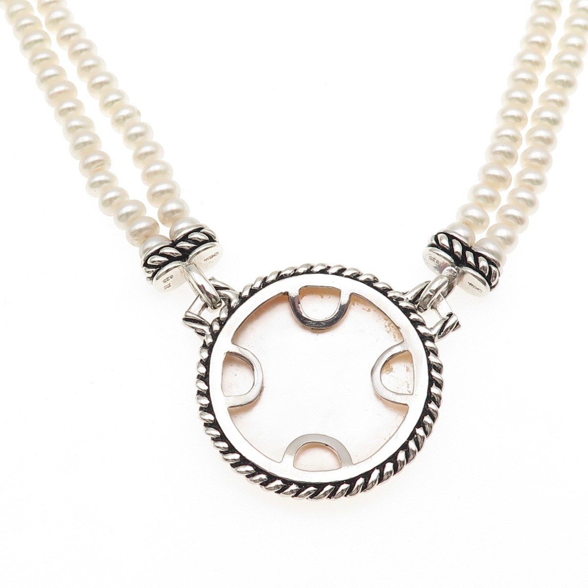Honora 925 Sterling Silver Real Pearl & MOP Beaded 2-Strand Necklace 16″