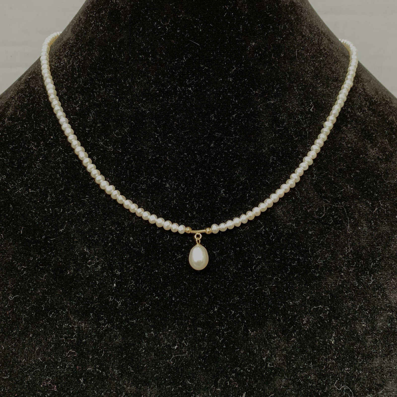 Pearl Necklace & Dangle 14k Yellow Gold 10.33gr FW White Pearl 4mm Dainty 19”