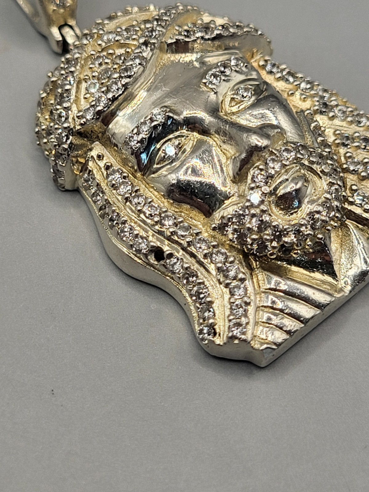Sterling Silver CZ Jesus Head Pendant