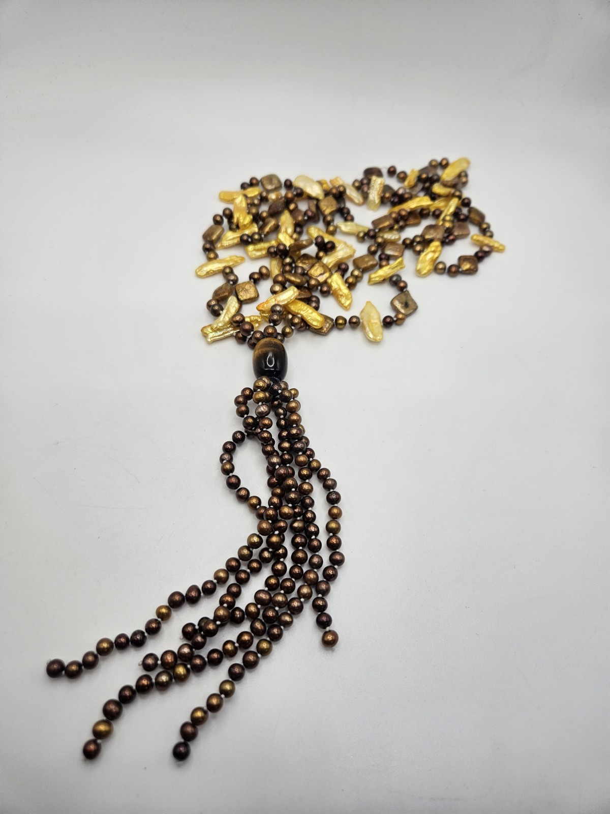DTR Jay King Yellow & Brown Pearl Tassel Beaded Necklace