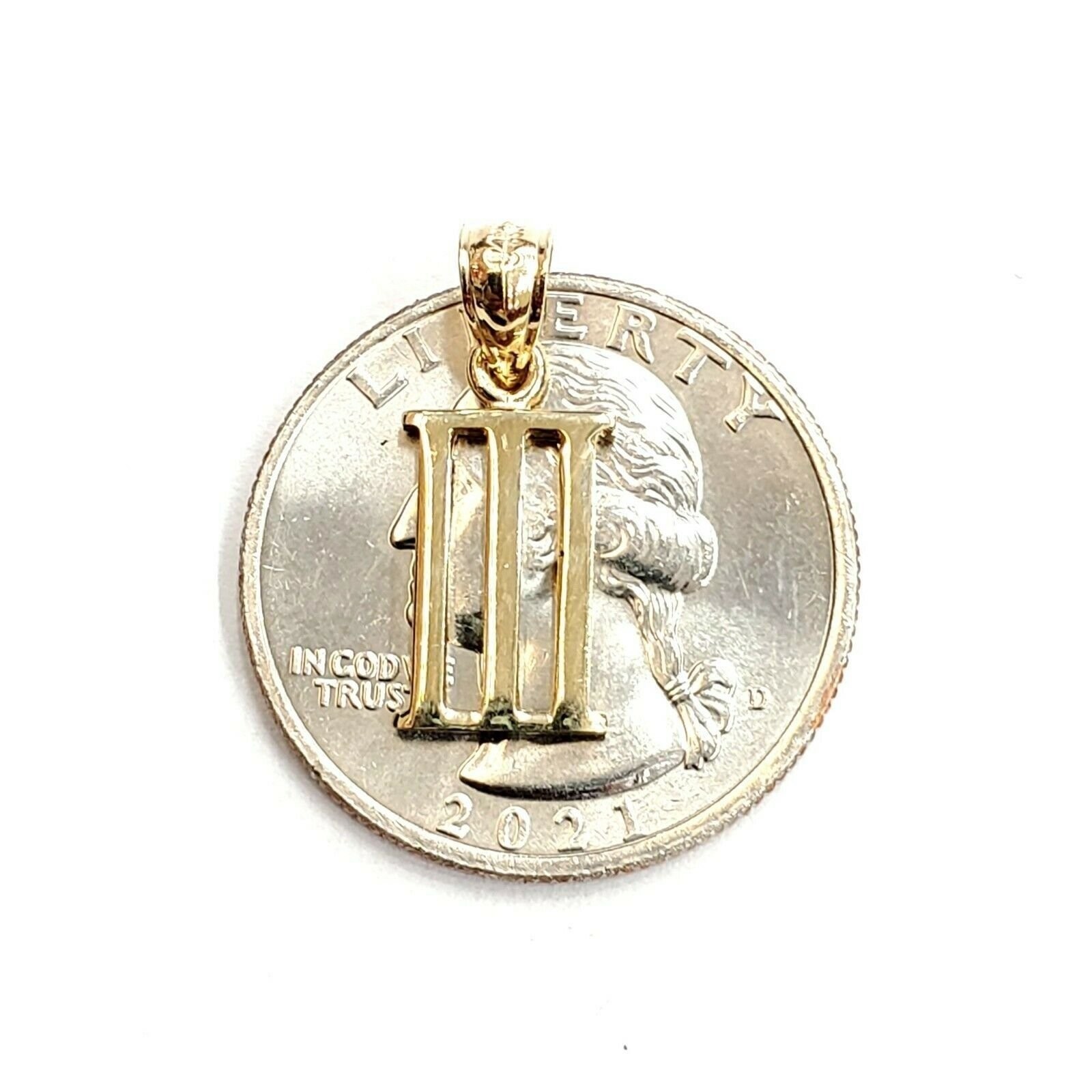 New 14KT Yellow Gold Solid Roman number 3 Pendant charm gift Fine Jewelry 1.3g