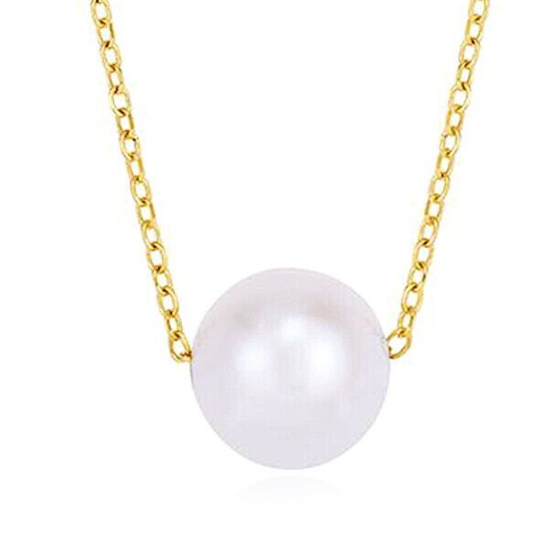 14K Gold Yellow White Rose 7mm Cultured Pearl Solitaire Necklace 16″-18″ Adjust.