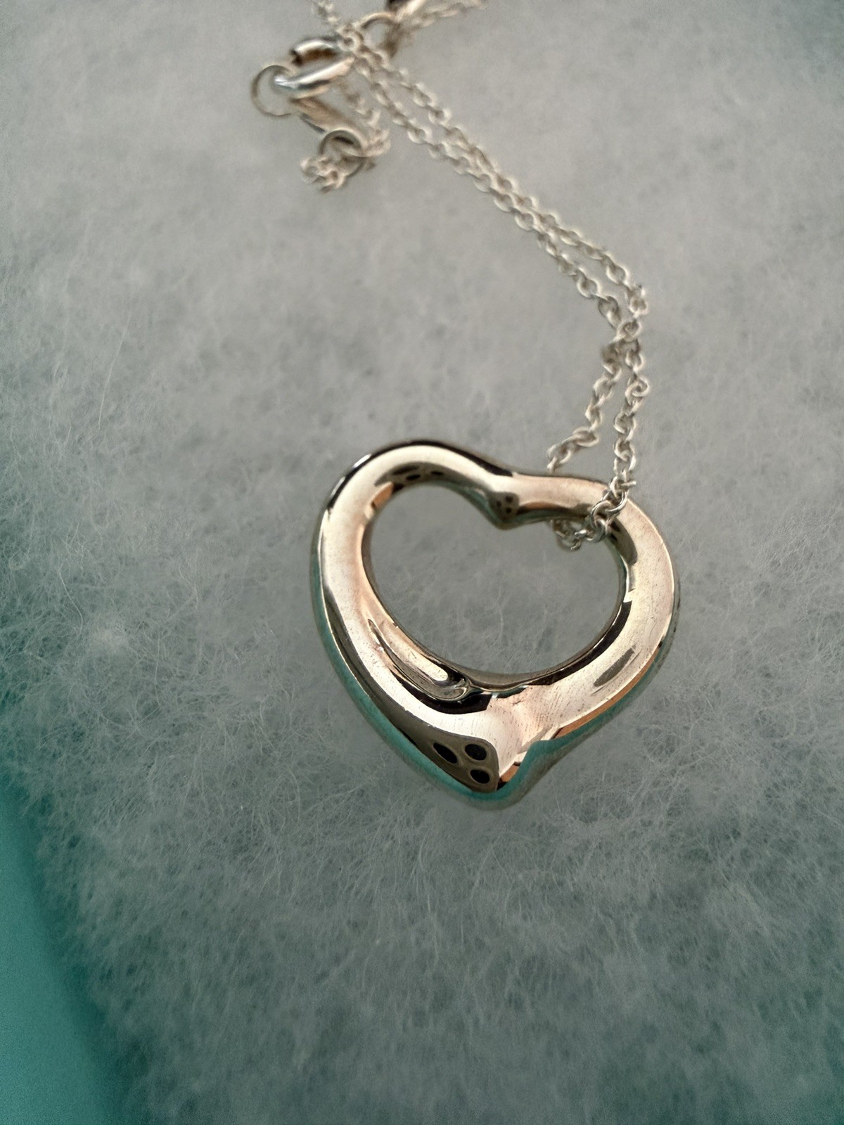 Tiffany & Co. Elsa Peretti 11mm Open Heart Pendant Necklace Sterling Silver 16″