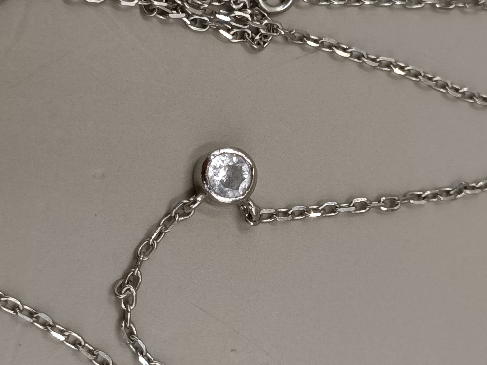 Sterling Silver Crystal Y Drop Circle Pendant Chain Link Necklace 15″