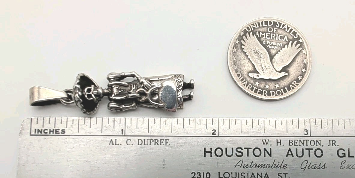 Catrina Day Of The Dead Sterling Silver Pendant w/ Dangle Purse Skeleton Skull