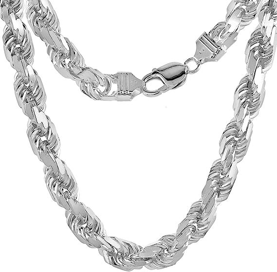 9mm Sterling Silver D/C Rope Chain Necklaces Bracelets Handmade Italy 8″ to 30″