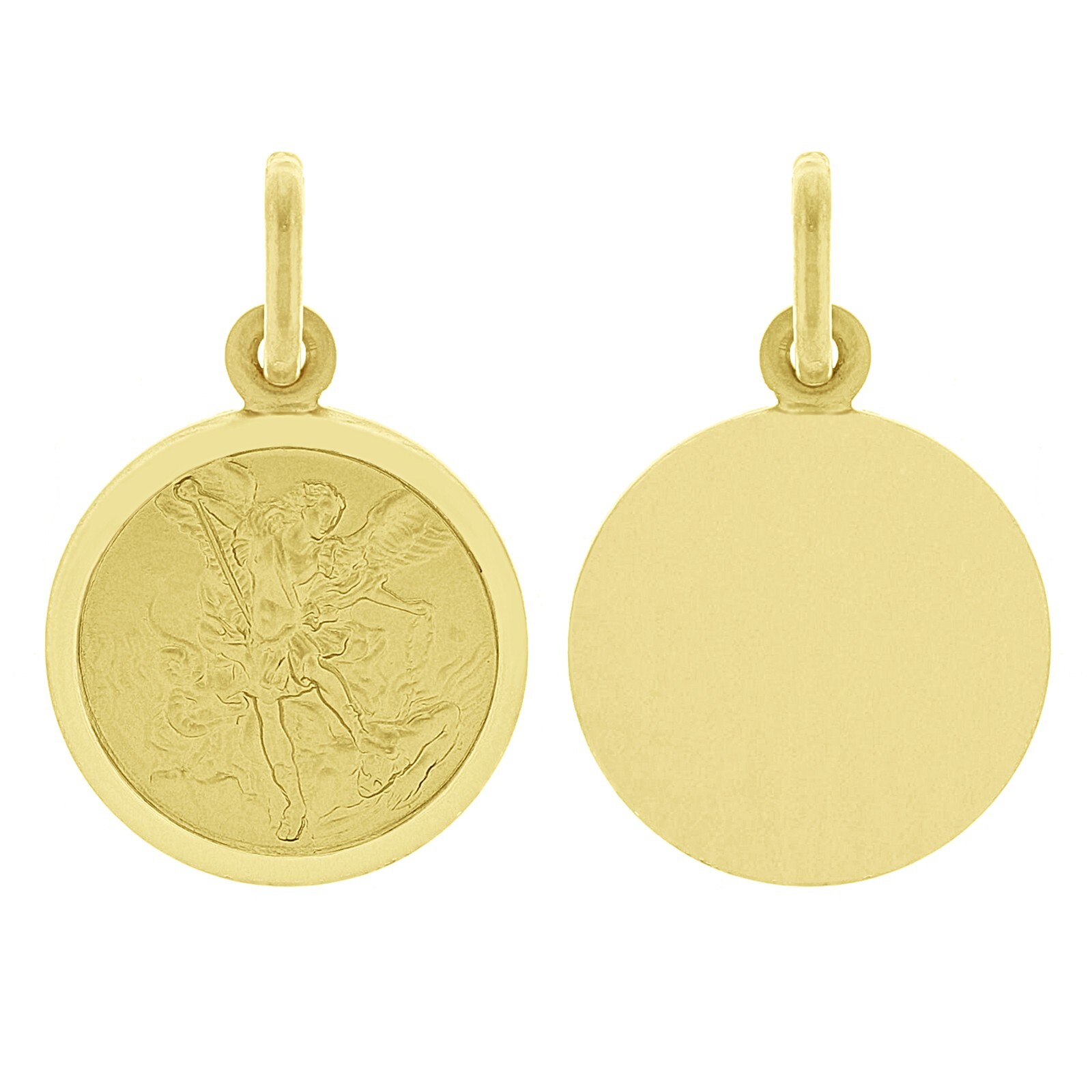 Italian 14k Yellow Gold Saint Michael Medal Charm Pendant 23.5mm x 15mm 2.2grams