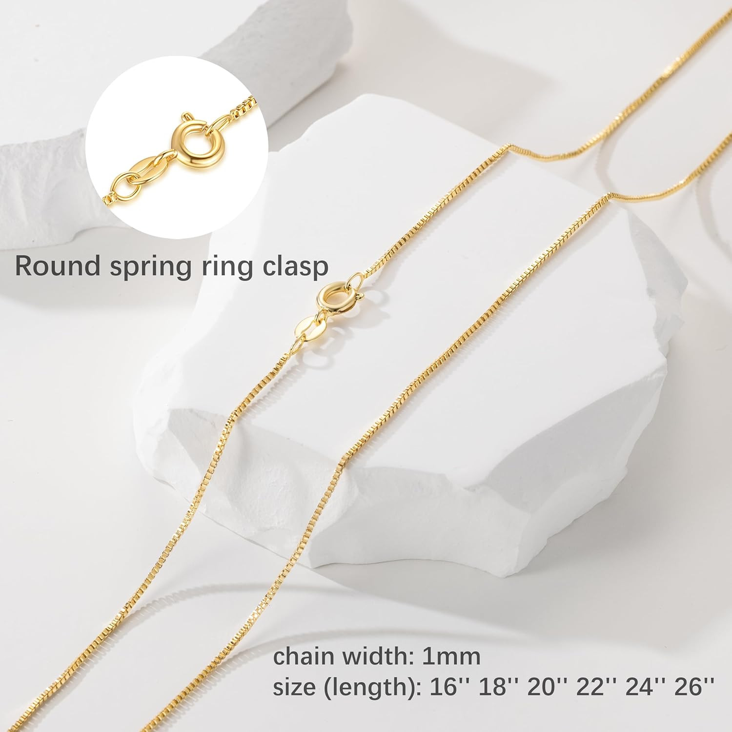 14K Gold Necklace for Women Gold Chain for Men 1/1.5/2Mm Wide Thin Box Chain Thi